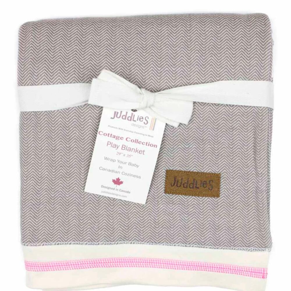 NWOT Juddlies Cottage Collection 100% Cotton Baby Blanket in Beach Beige & Pink